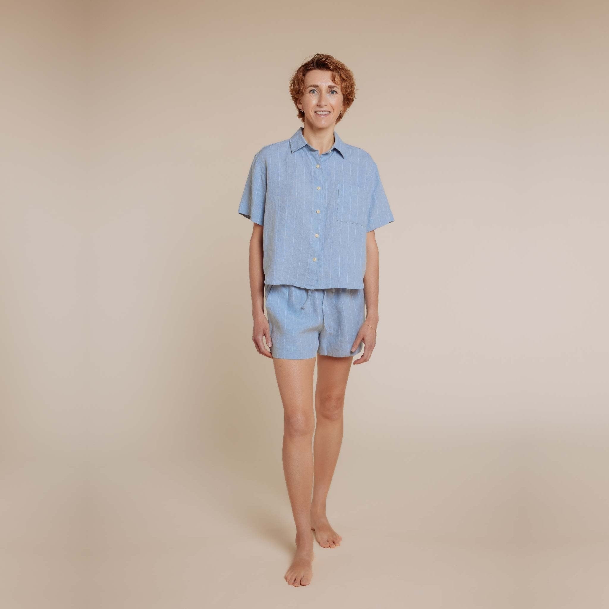 ◆JO'S LOUNGE◆ Linen w Paprika Linen Short Pajama Set 14781 LINEN] (w) Paprika Linen Short Pajama Set - JO'S LOUNGE